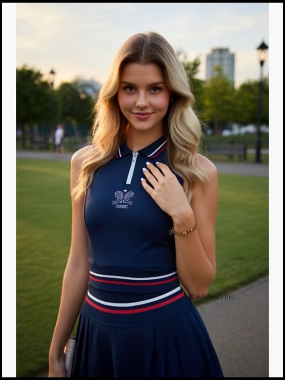 2 Piece Tennis Skirt Set Sleeveless Half Zip Polo Top High Waisted Pleated - Picture 6 of 6